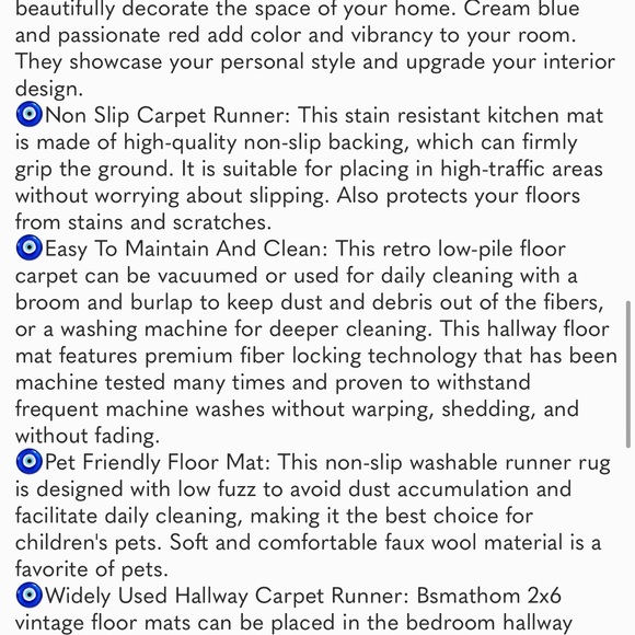 Boho Non Slip Hallway Runner Rug Faux Wool Soft Fuzzy Washable Low-Pile Carpet - Picture 9 of 9